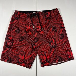 Hinano Tahiti Board Short Red Tribal Print Pocket Drawstring Beach Men’s 36